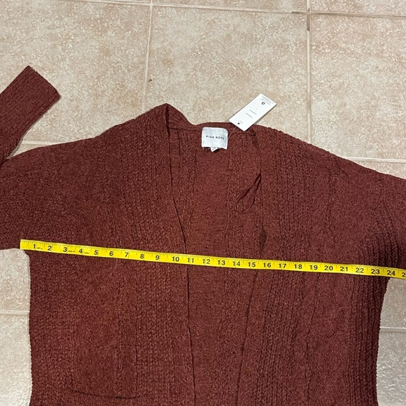 New! Pink Rose Cable Knit Cider Rust Cardigan Size Large - Picture 6 of 7